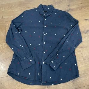 Massimo Dutti Long Sleeve Embroidered Floral Dress Shirt Men’s XL